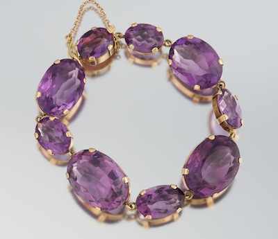 Appraisal: A Victorian Style Amethyst and Gold Bracelet Tested k yellow