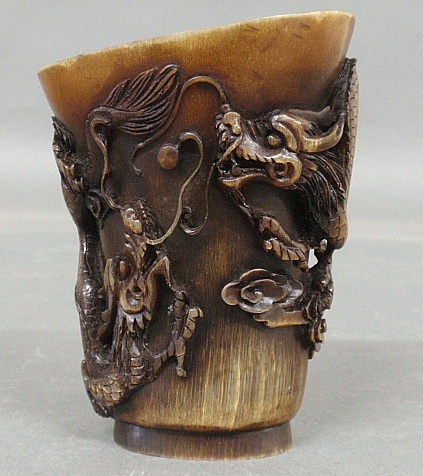 Appraisal: - Chinese carved libation cup probably th c water buffalo