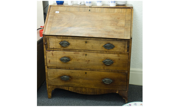 Appraisal: George III Mahogany Bureau with fall front enclosing drawers and