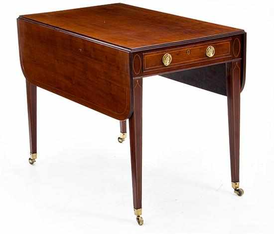 Appraisal: George III inlaid mahogany Pembroke table circa rectangular top with