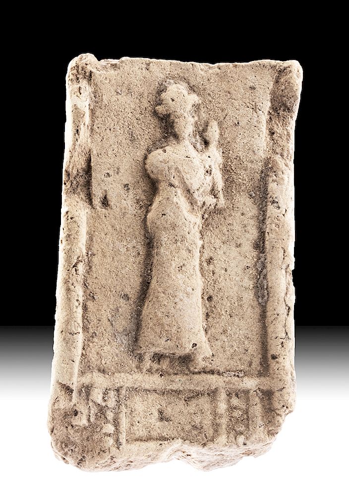 Appraisal: Mesopotamian Terracotta Plaque w Figure Ancient Near East Mesopotamia ca