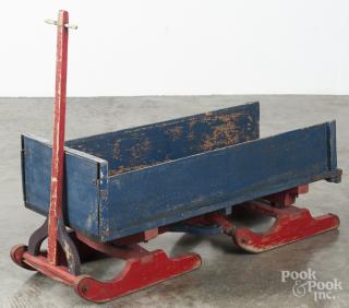 Appraisal: Child's painted pine pull box sled ca retaining an old