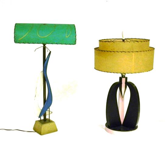 Appraisal: Two Modernist table lamps painted wooden free form bases with