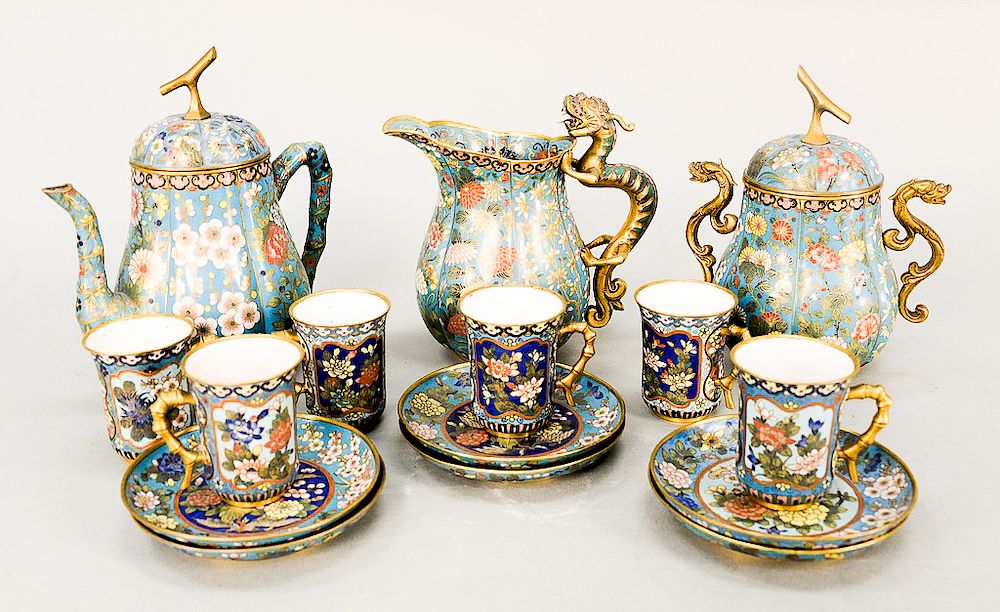 Appraisal: Fifteen piece cloisonne tea set including tea pot sugar and