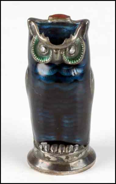 Appraisal: RUSSIAN ENAMEL OWL Bearing Russian silver stamp KF in Cyrllic