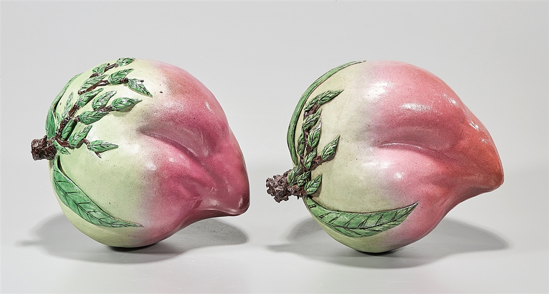 Appraisal: Two Chinese glazed porcelain peaches x x larger approx Condition