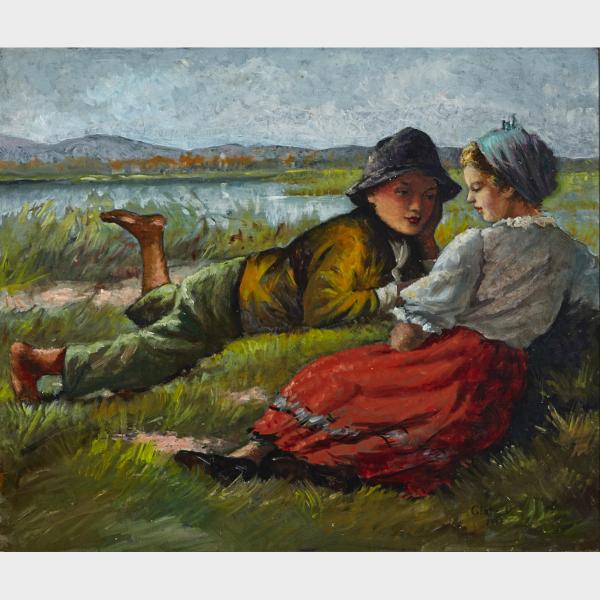 Appraisal: Oszkar Glatz - YOUNG COUPLE IN A FIELD Hungarian Oil