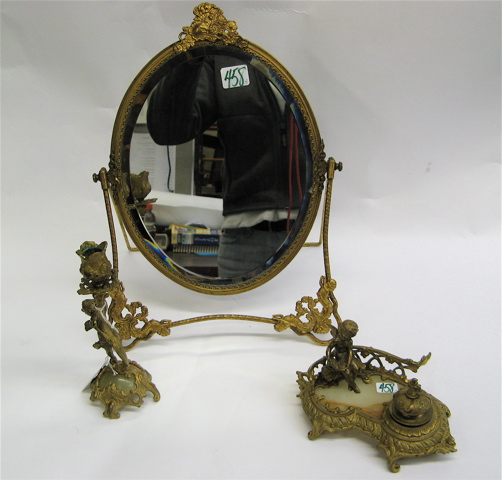 Appraisal: THREE GILT METAL OBJECTS an Art Nouveau figural inkstand the