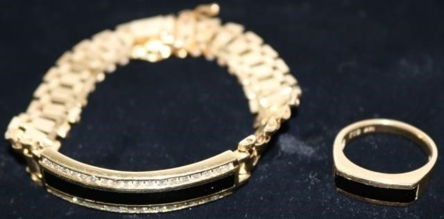 Appraisal: KT GOLD MAN'S DIAMOND AND ONYX BRACELET ALONGWITH A SIMILAR