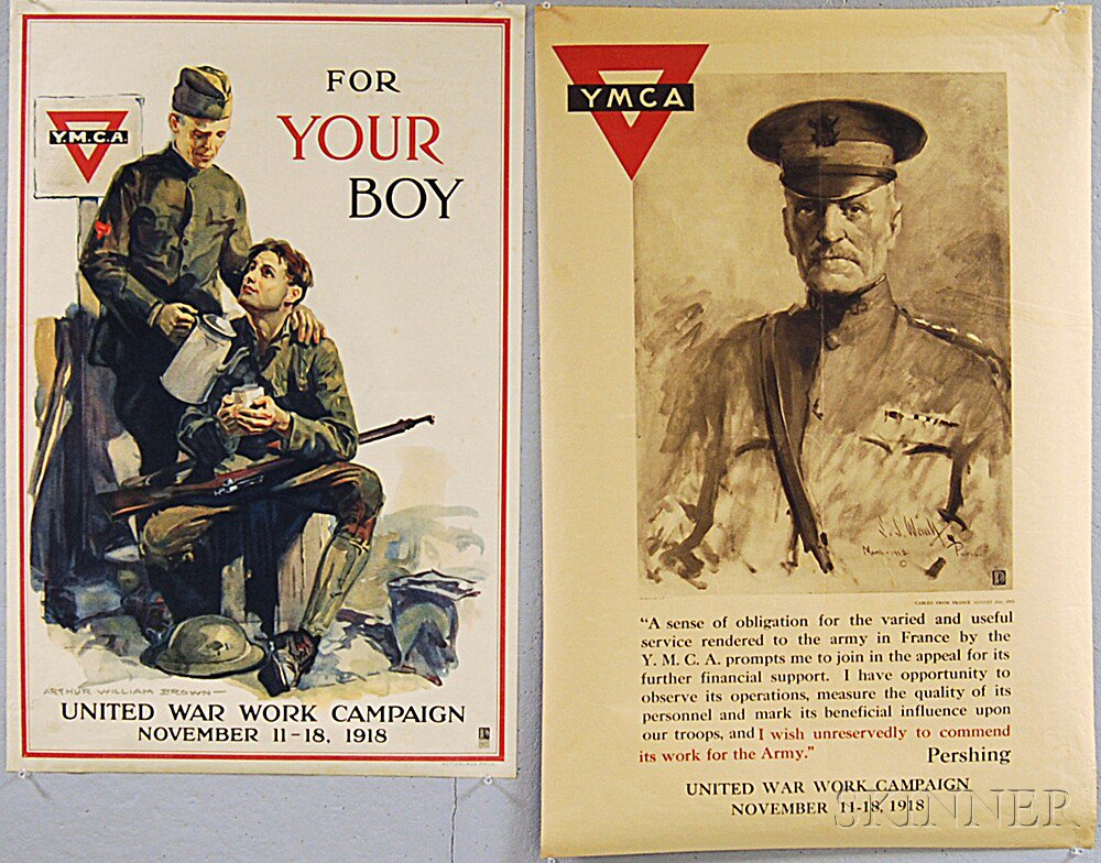 Appraisal: Two U S YMCA WWI Lithograph Posters both mounted on