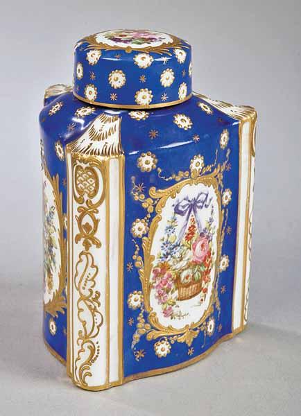 Appraisal: A French S vres-Style Polychrome and Gilt Porcelain Triangular Tea