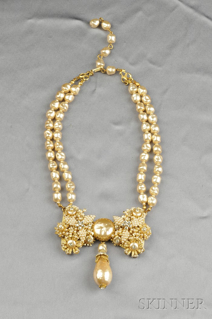 Appraisal: Gilded Metal and Imitation Pearl Necklace Stanley Hagler designed as