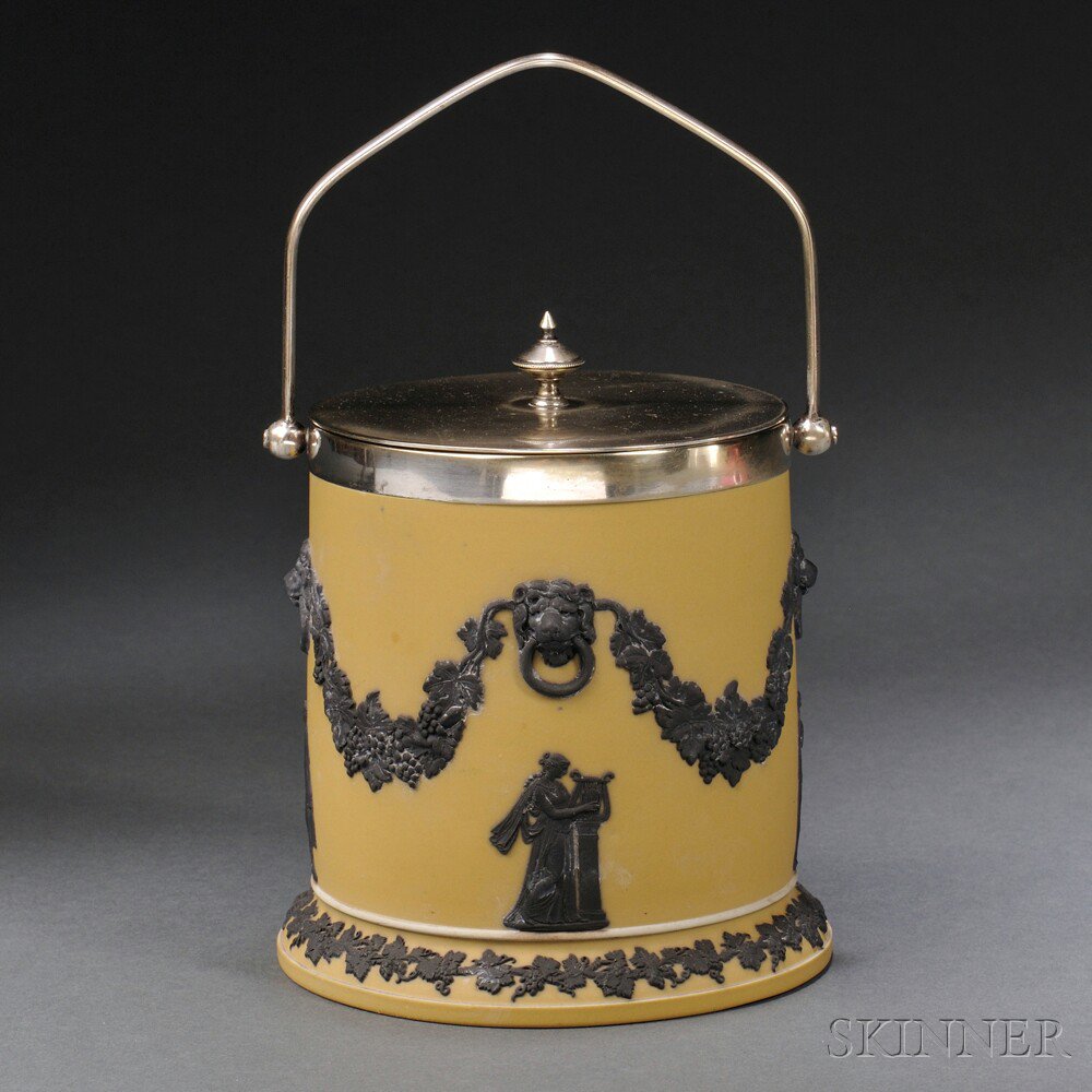 Appraisal: Wedgwood Yellow Jasper Dip Biscuit Barrel England c cylindrical shape