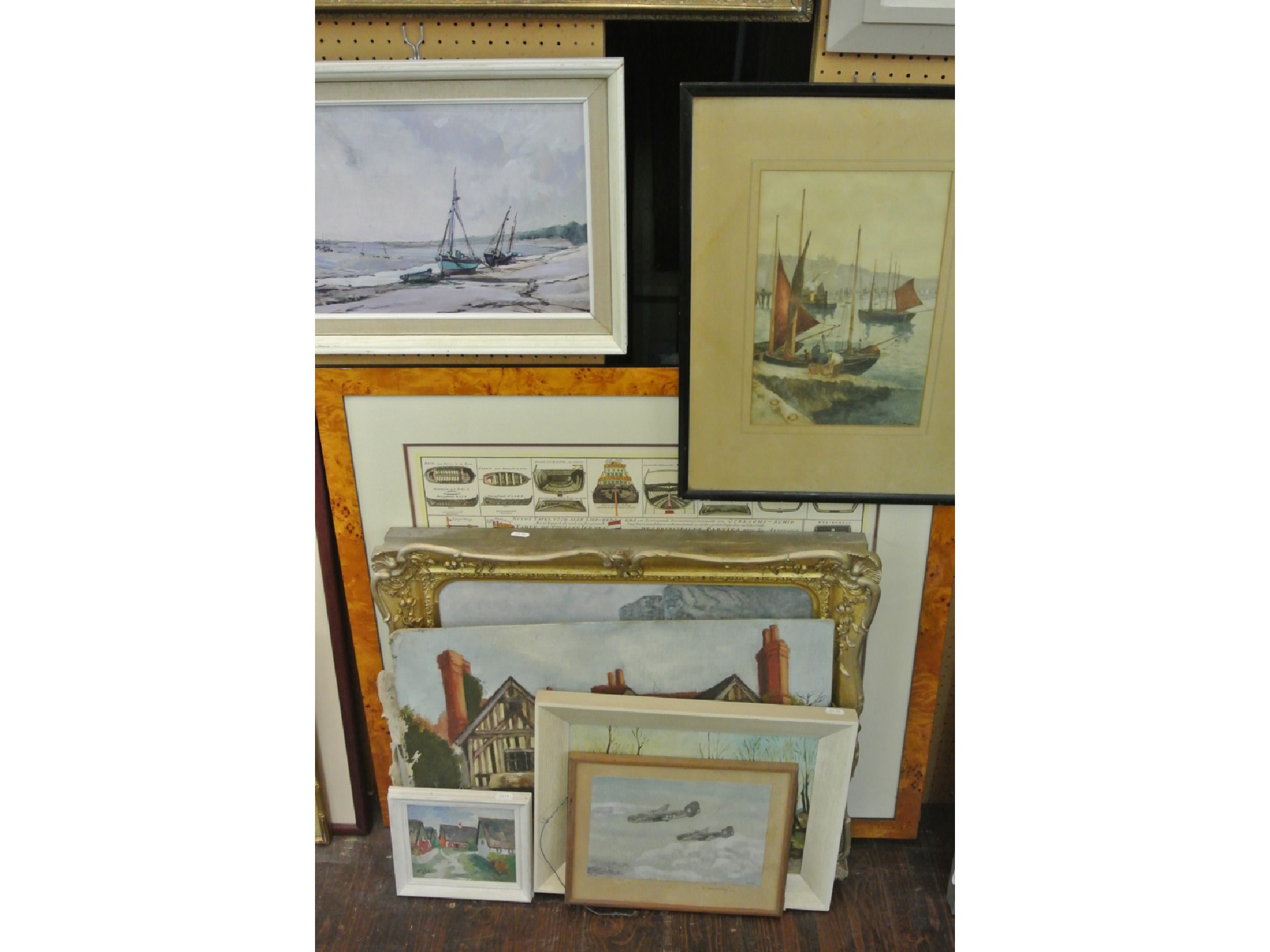 Appraisal: A collection of pictures including a watercolour of a harbour