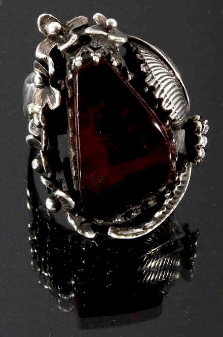 Appraisal: Navajo Old Pawn Style Amber Sterling Silver Ring For bidding