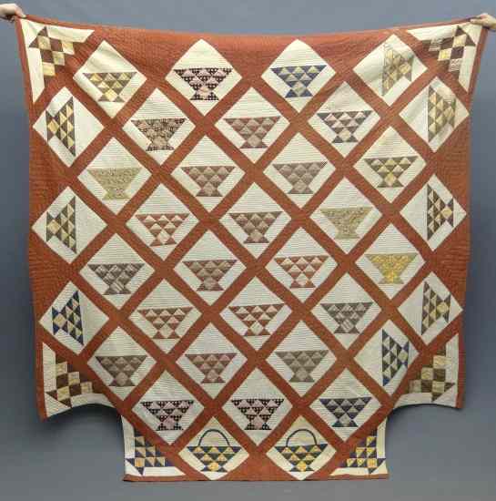 Appraisal: th c baskets quilt cut for four poster bed ''