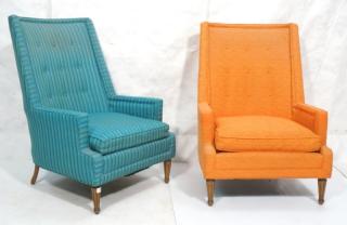 Appraisal: Pr Tall Back Mid Century Lounge Chairs Tall angl Pr