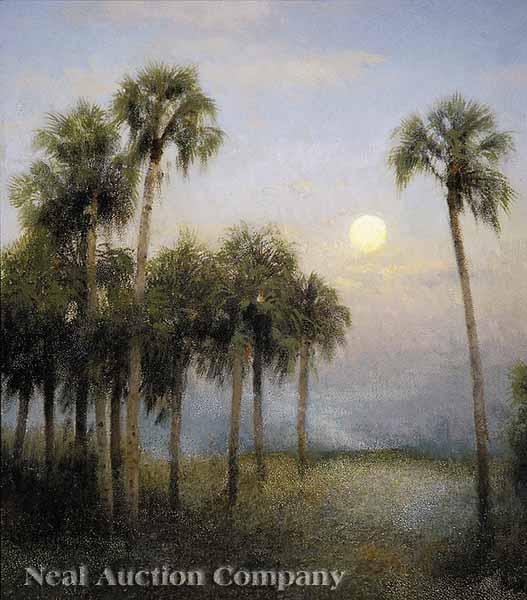 Appraisal: Hermann Ottomar Herzog German California - Moonrise in Florida oil