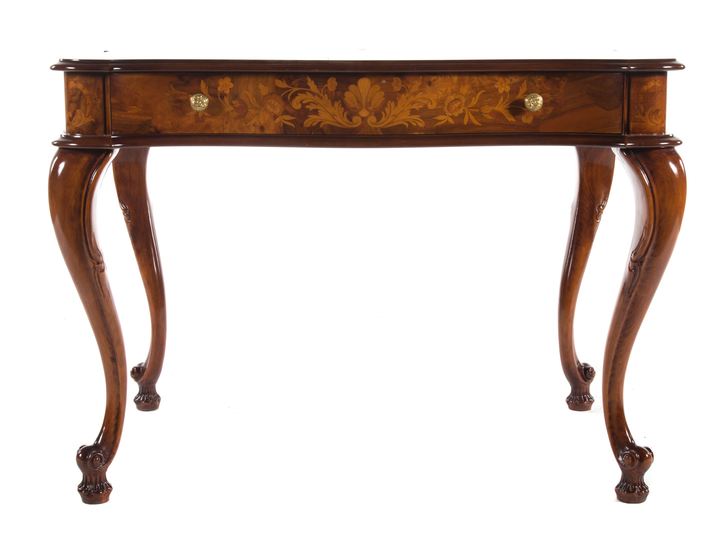 Appraisal: Italian Rococo style marquetry inlaid table serpentined top with floral