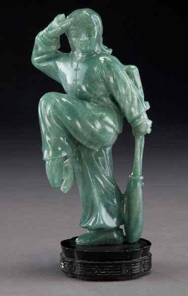 Appraisal: Chinese Cultural Revolution hard stone carvingdepicting a girl performing martial