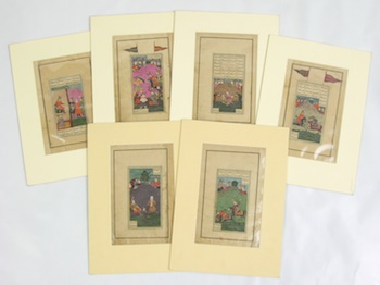 Appraisal: Six Persian Illuminations Six Persian illuminations gouache with gold highlights