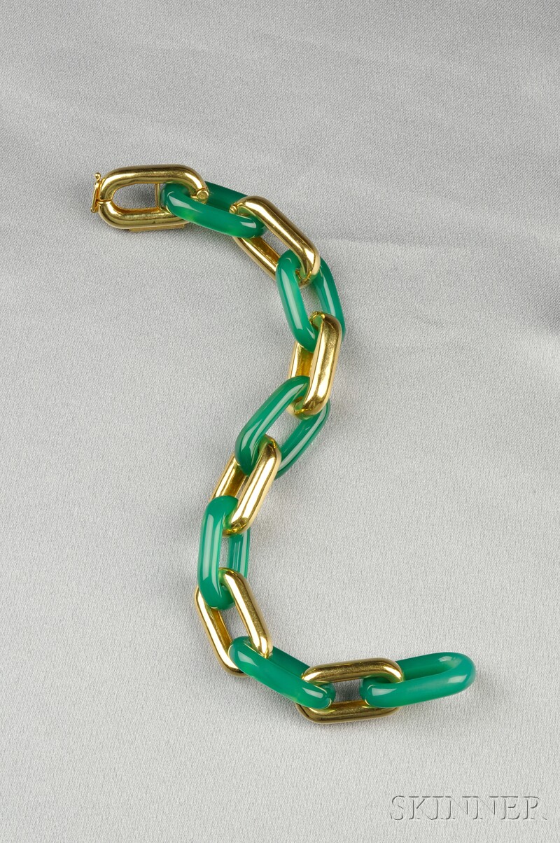 Appraisal: kt Gold and Green Chalcedony Bracelet Tiffany Co of interlocking