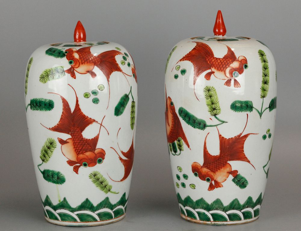 Appraisal: pair of Chinese cover jars possibly th c both porcelain