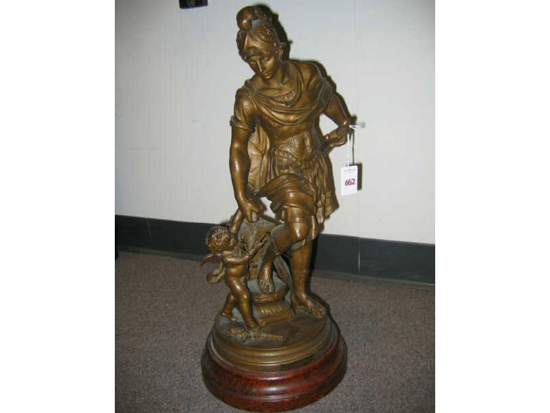 Appraisal: AFTER EMILE BRUCHON FRENCH Golden brown patinated spelter figure group