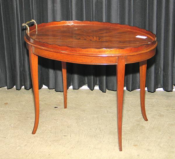 Appraisal: A George III style inlaid mahogany tray on later stand