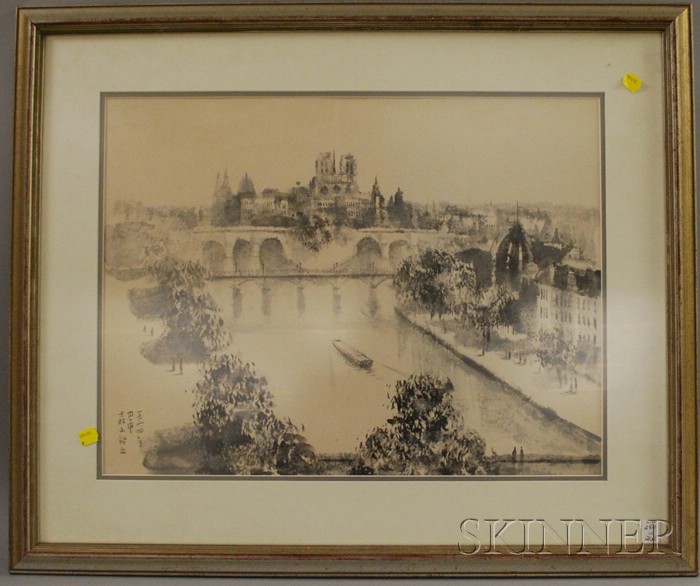 Appraisal: Framed Japanese Watercolor on Paper View of Paris