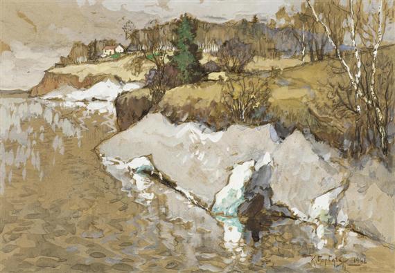 Appraisal: GORBATOFF KONSTANTIN IVANOVICH Stavropol - Berlin End of winter Watercolour