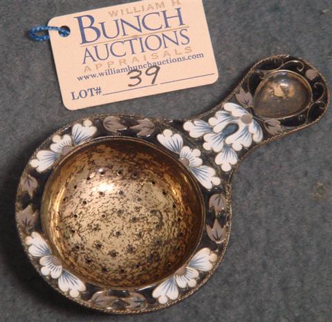 Appraisal: Enameled silver tea strainer with Cyrillic hallmarks also marked in