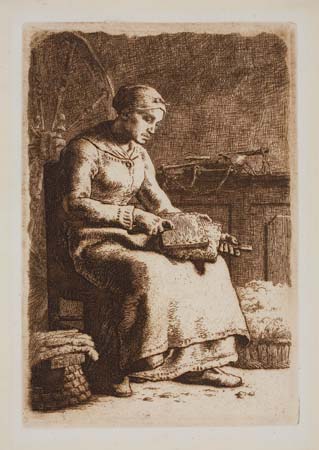 Appraisal: JEAN-FRAN OIS MILLET La Cardeuse Etching on thin laid paper