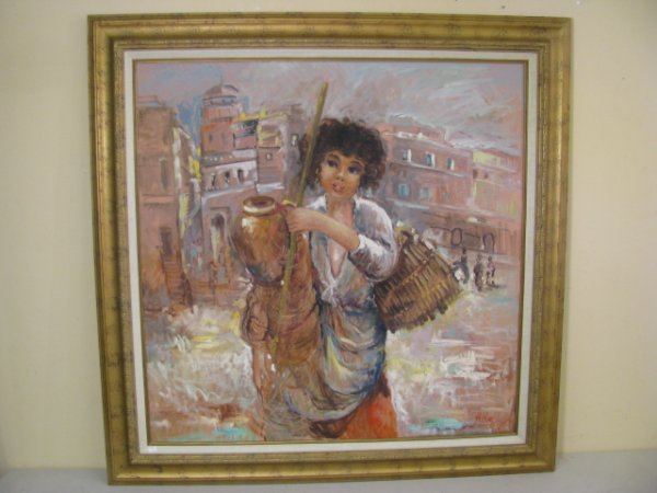 Appraisal: Signed oil on canvas painting of a gypsy or peasant