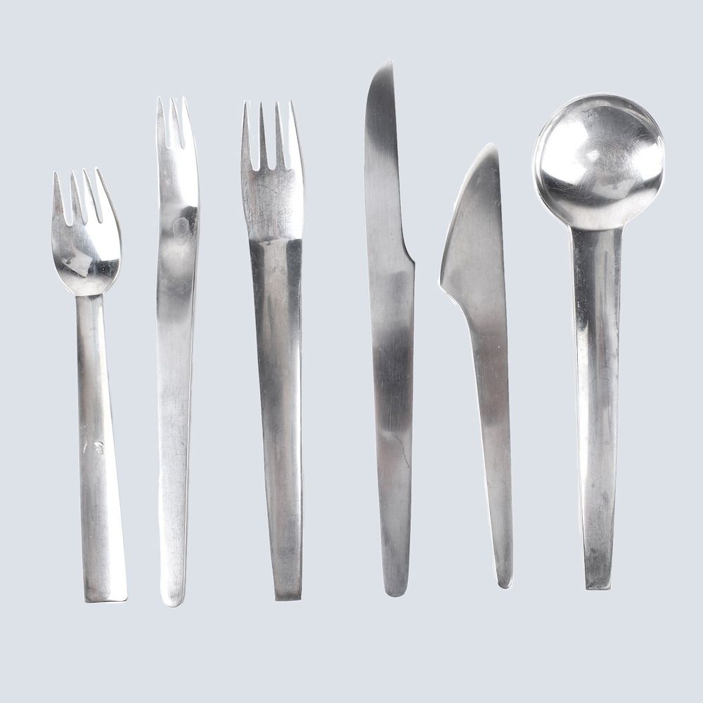 Appraisal: Modernist Stainless Flatware Forty Seven Pcs Modernist Stainless Flatware This