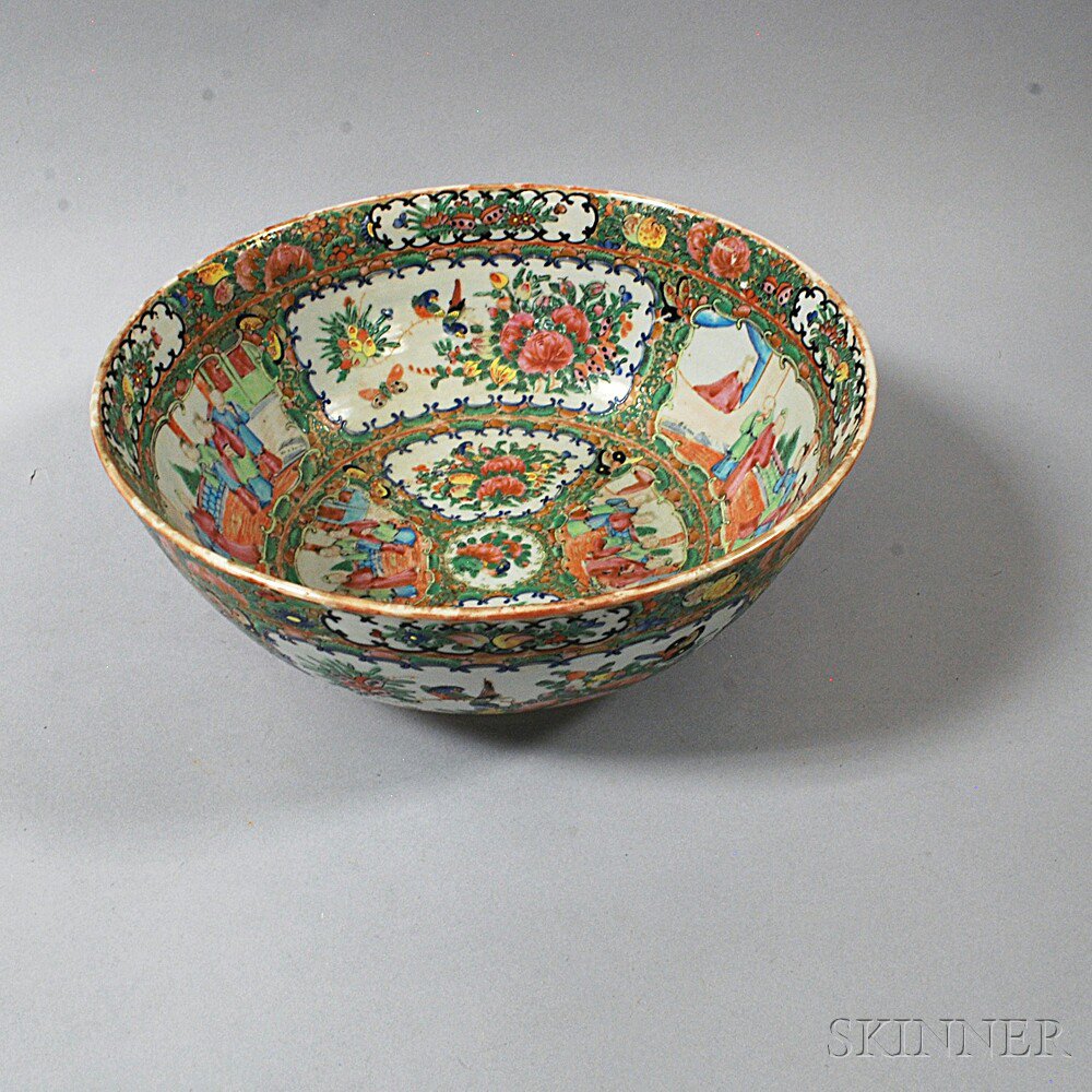 Appraisal: Rose Medallion Porcelain Punch Bowl th th century ht dia