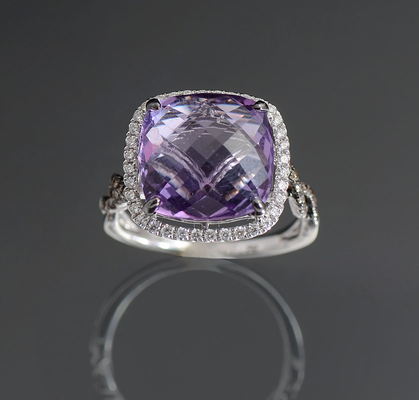 Appraisal: K WHITE GOLD CHOCOLATE DIAMOND RING W AMETHYST K white