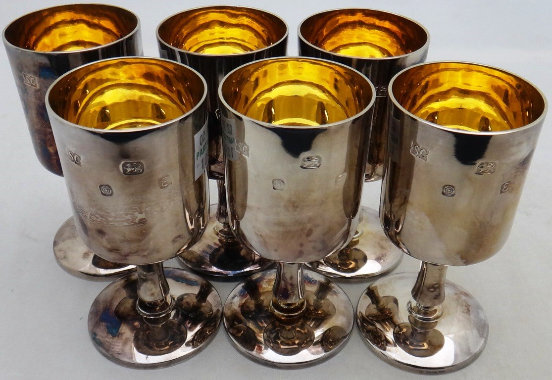 Appraisal: A set of six silver goblets of cylindrical form with