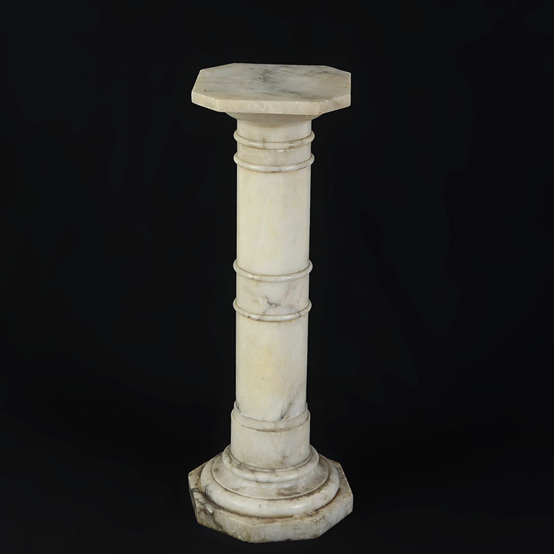 Appraisal: MARBLE PEDESTAL STAND Variegated white marble top removes overall ''