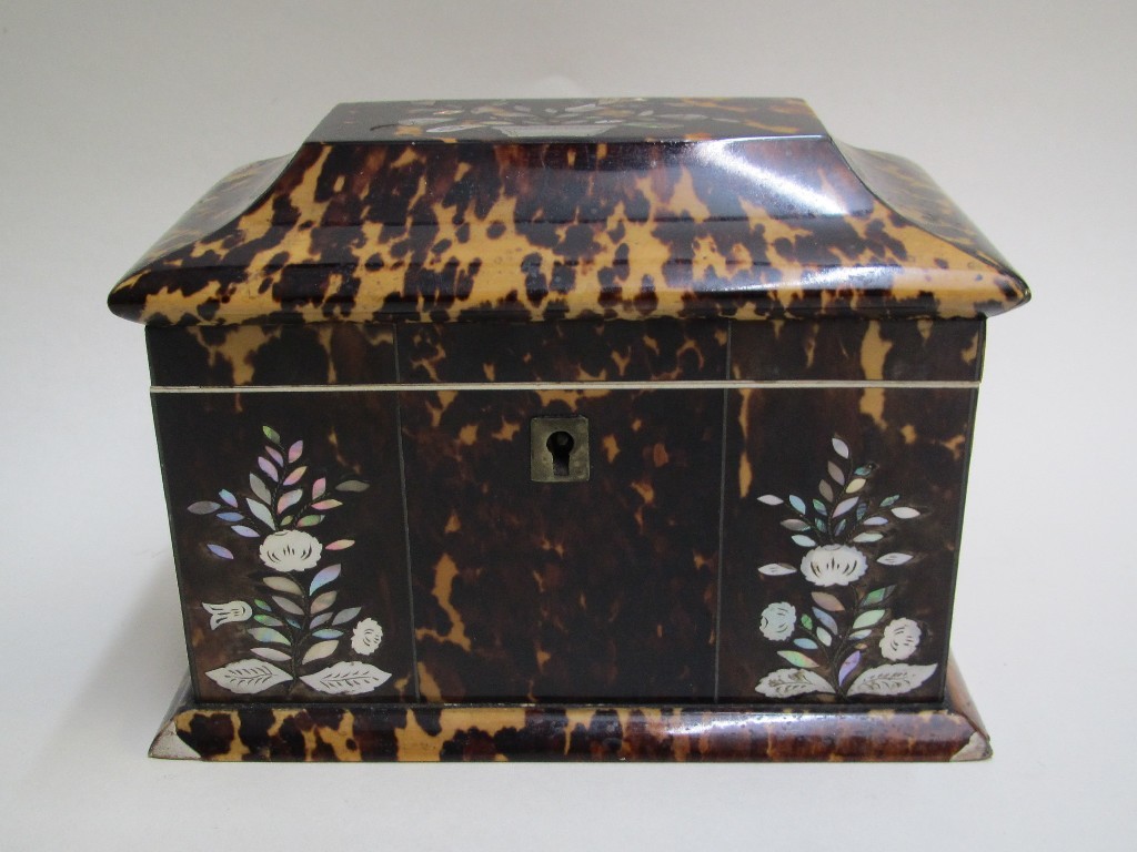 Appraisal: A Regency tortoiseshell ivory and abalone shell tea caddy the