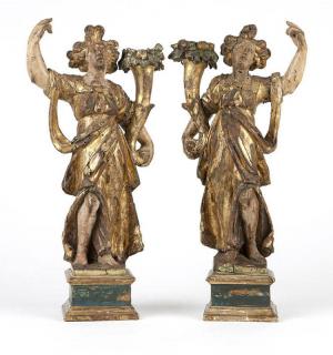 Appraisal: A pair of Italian polychrome gilt carved pine candelabra Late