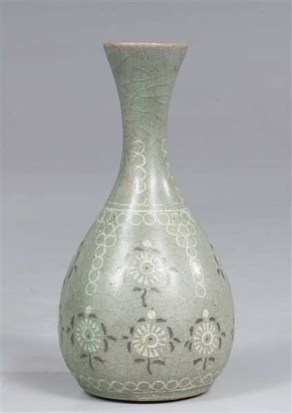 Appraisal: Small Korean inlaid celadon glazed vase with fluted neck body