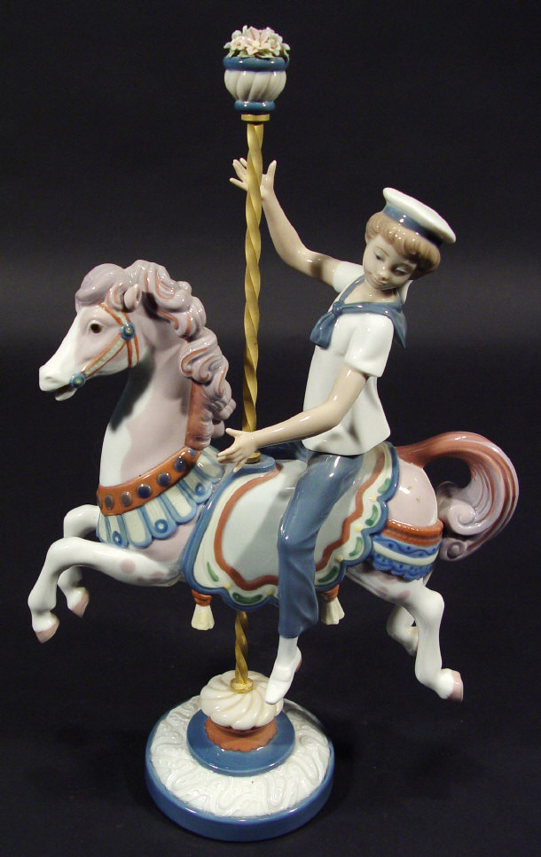 Appraisal: Large Lladro porcelain figure on merry-go-round horseback with brass barleytwist