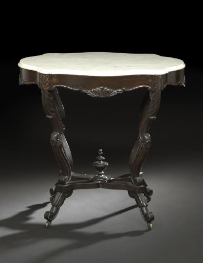 Appraisal: American Rococo Revival Walnut and Marble-Top Occasional Table third quarter