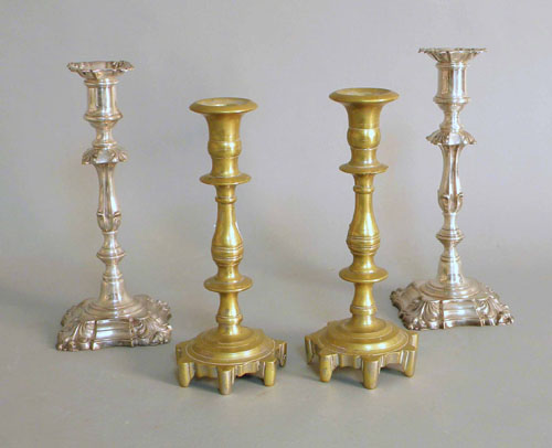 Appraisal: Pair of silver plate candlesticks h together with a pair