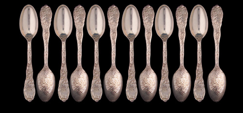 Appraisal: TIFFANY CO Chrysanthemum sterling tea spoons monogrammed circa spoons troy