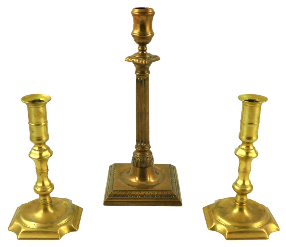 Appraisal: th C English brass candlesticks one matching pair with tapered