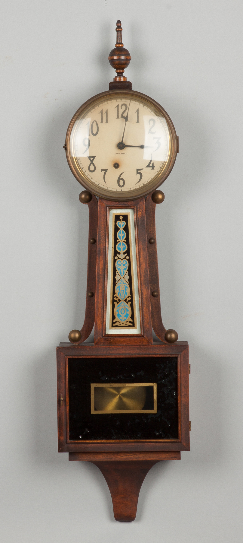 Appraisal: Ingraham Banjo Clock Mahogany case day time only spring driven