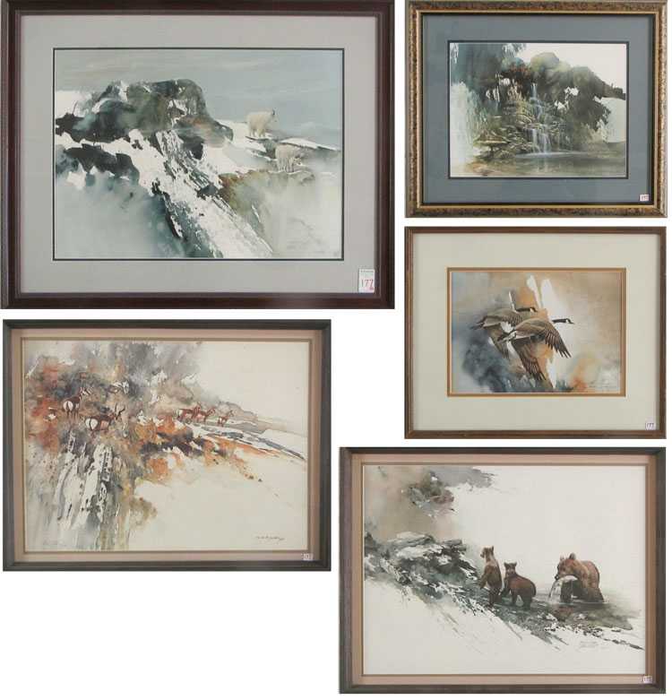 Appraisal: MORTEN SOLBERG FIVE OFFSET LITHOGRAPHS California Ohio born Wildlife mountain