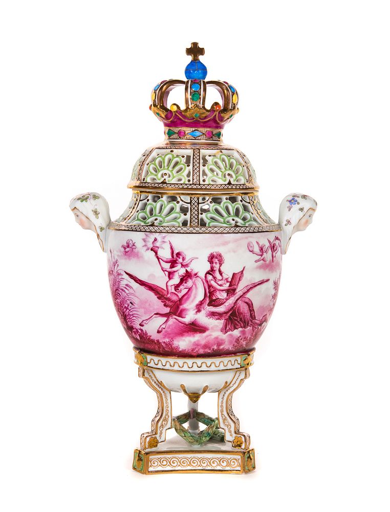 Appraisal: Meissen Reticulated Porcelain Urn Meissen Reticulated Porcelain Urn